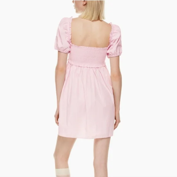 Aritzia Sunday Best Mini Smocked Babydoll Dress Small Pink & White Strip… - Picture 2 of 12